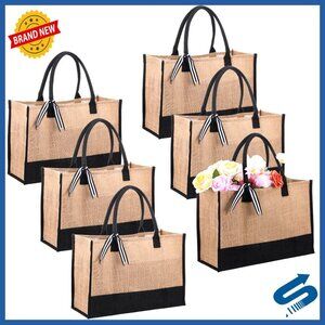 Large Jute Tote Bags Set Reusable Grocery Beach Travel DIY Craft Bags